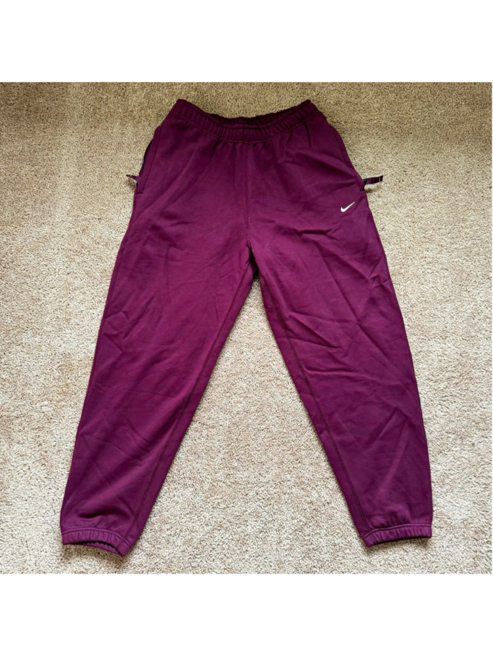 Nike Women's Purple Cotton Fleece Jogger Pants Elastic Waist Drawstring M